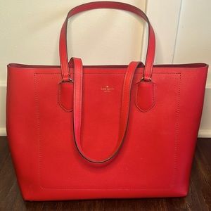 Red leather Kate Spade zippered tote